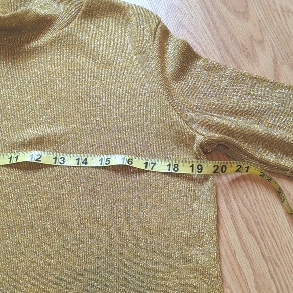 Bardinella Designs Vintage 80s Gold Sparkly Glitter Mock Neck Blouse Size Large - Picture 5 of 6